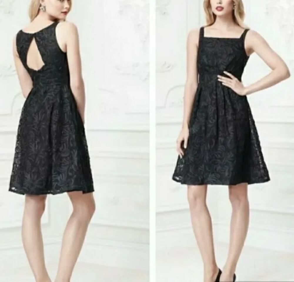 Truly Zac Posen Soutache Dress Sleeveless Cutout Back Solid Black Floral Size 2